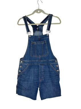 GAP Cotton Medium Wash Raw Fringe Casual‎ Beachcomber Boho Hem Denim Shortalls S